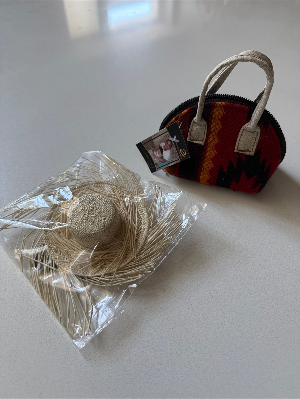 Woven Mini Pouch MontEcuador Handbag with Natural Mini Straw Hat Accent, Mini